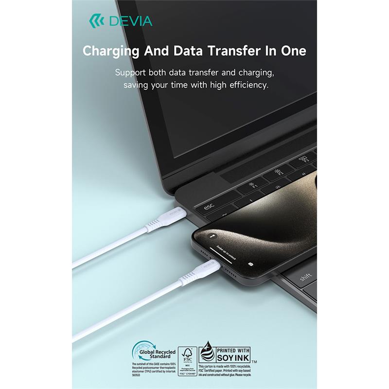 Devia kábel USB-C to USB-C GRS Series Cable 1m - White