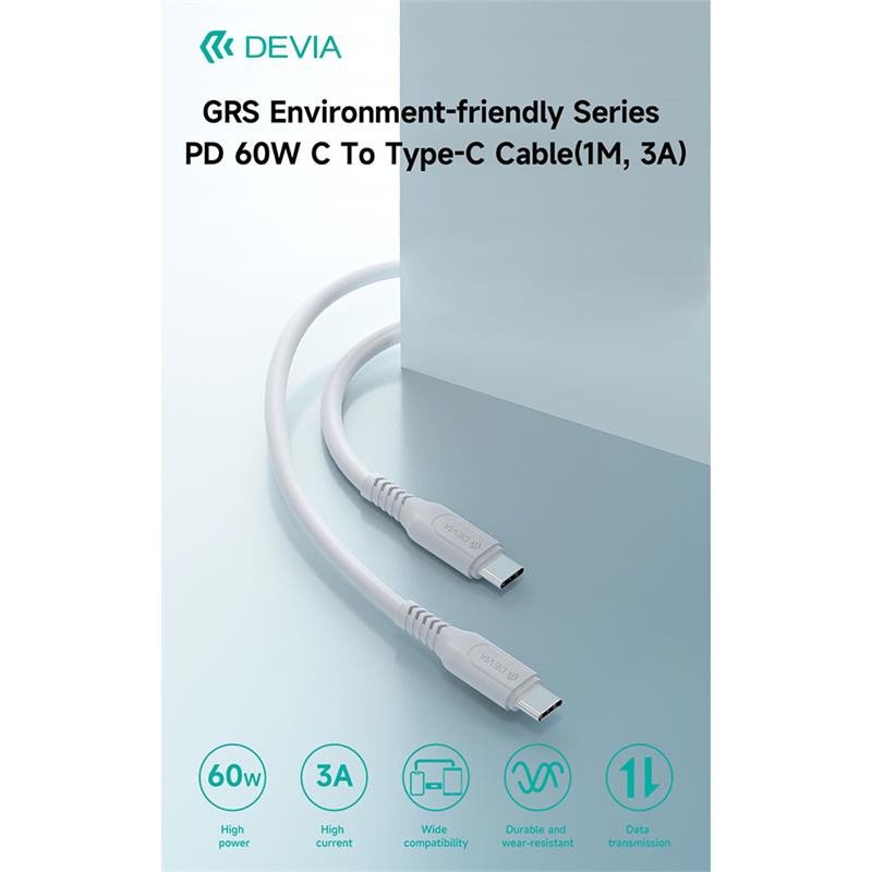 Devia kábel USB-C to USB-C GRS Series Cable 1m - White