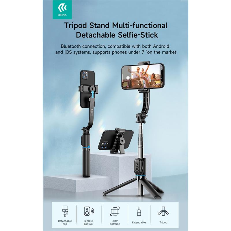 Devia Tripod Stand Multi-functional Detachable Selfie-Stick - Black