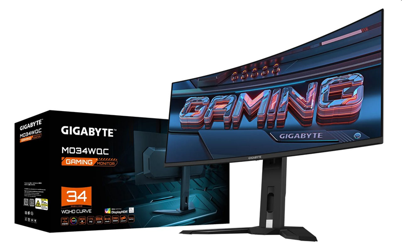 GIGABYTE LCD MO34WQC GAMING Monitor 34" WQHD 3440x1440, OLED 1800R, 175Hz, 2xHDMI, DP, USB-C PD, USB HUB, Speakers
