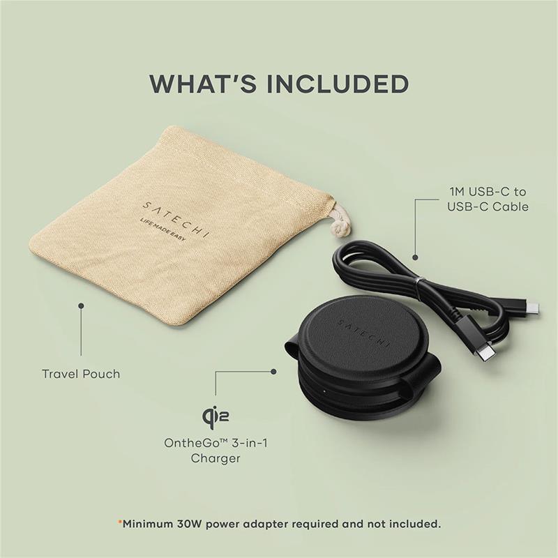 Satechi Qi2 OntheGo 3-in-1 Wireless Charger - Black
