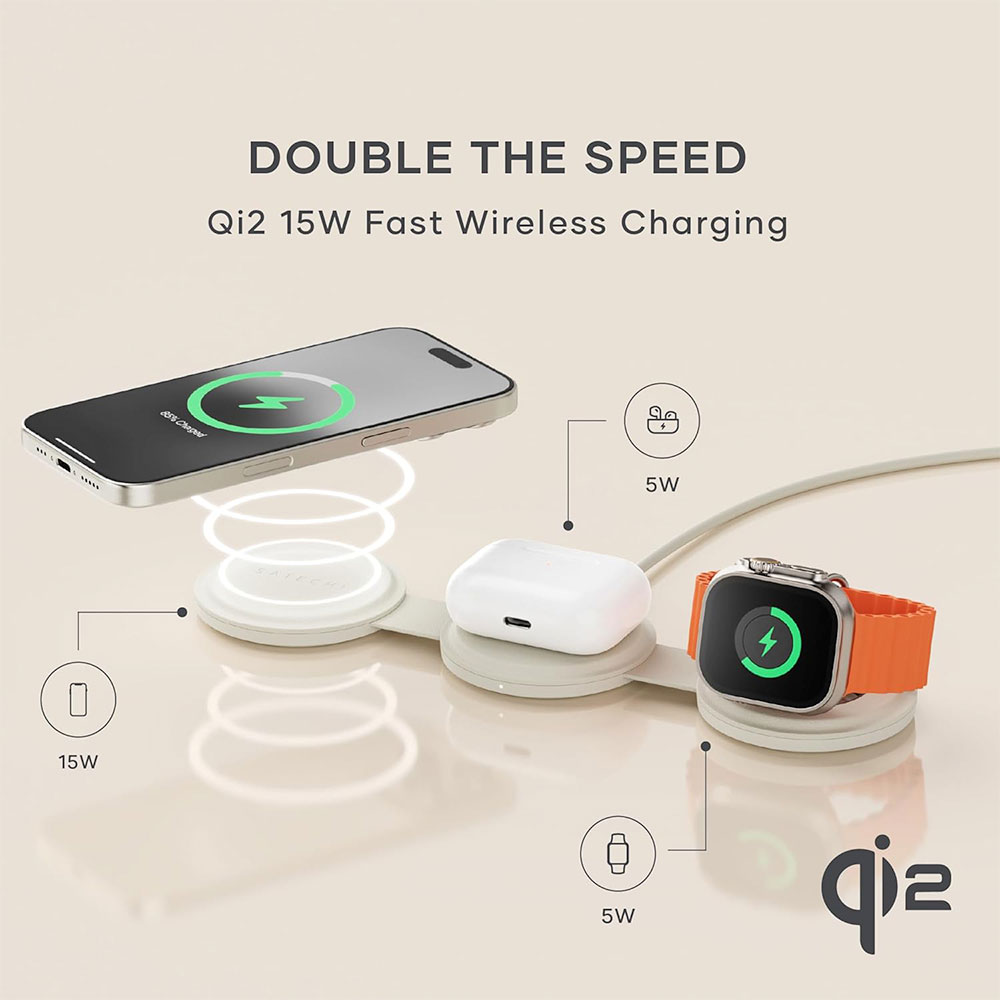 Satechi Qi2 OntheGo 3-in-1 Wireless Charger - Sand