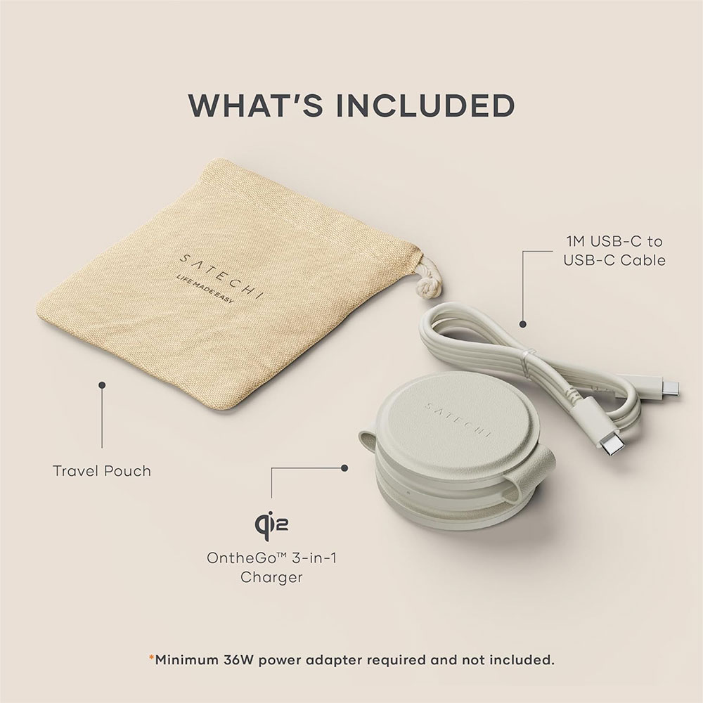 Satechi Qi2 OntheGo 3-in-1 Wireless Charger - Sand