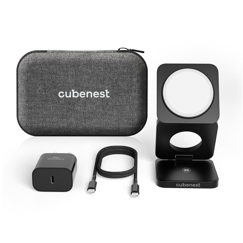 Cubenest 3v1 Skládací bezdrátová nabíječka S312 Pro - černá *Rozbaleno*