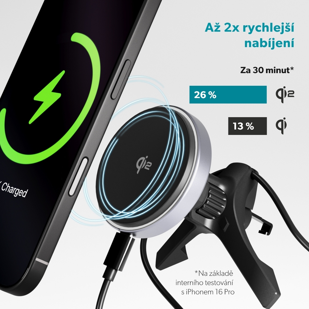 Epico UltraDrive Qi2 Alu Mag+ bezdrátová nabíječka do auta ED70 - černá