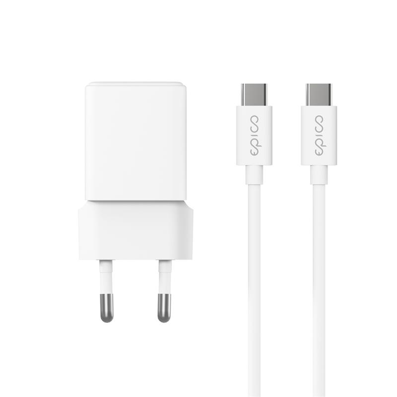 iStores by Epico Ultraboost GaN 20W síťový adaptér EA20 s 1,2 m USB-C na USB-C kablem - bílá
