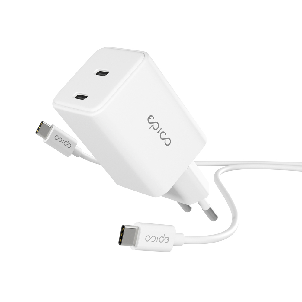 iStores by Epico Ultraboost GaN 45W síťový adaptér EA45 s 1,2 m USB-C na USB-C kablem - bílá