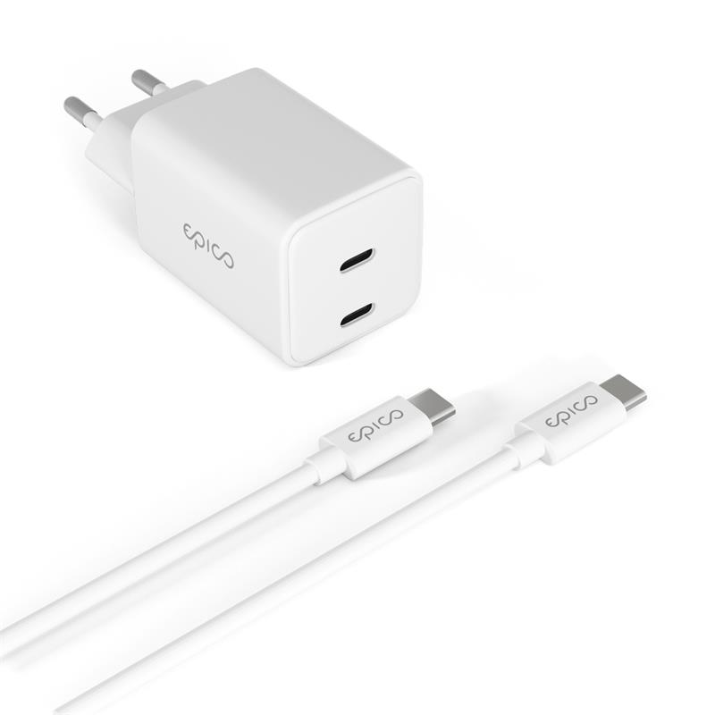 iStores by Epico Ultraboost GaN 45W síťový adaptér EA45 s 1,2 m USB-C na USB-C kablem - bílá
