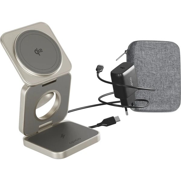 iStores by Epico UltraBase Qi2 3in1 Fold Alu Mag+ Wireless Charging Stand EF55 - titanová
