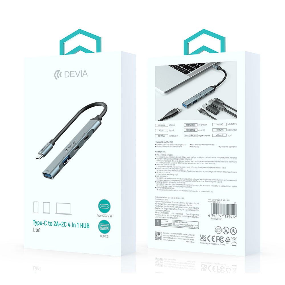 Devia USB-C Hub Lite 4 in 1 EC707 - Deep Gray