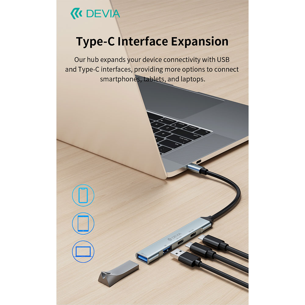 Devia USB-C Hub Lite 4 in 1 EC707 - Deep Gray