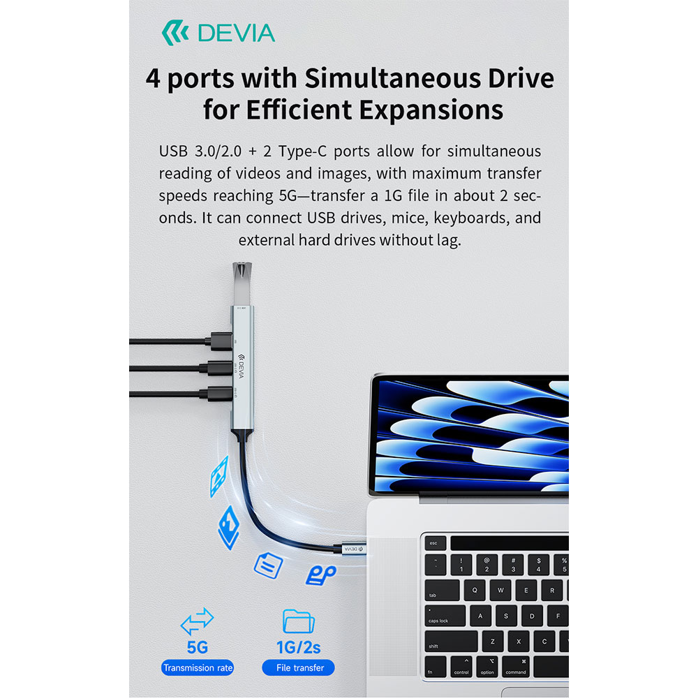 Devia USB-C Hub Lite 4 in 1 EC707 - Deep Gray