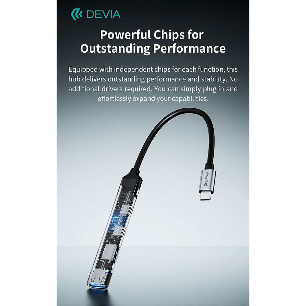 Devia USB-C Hub Lite 4 in 1 EC707 - Deep Gray