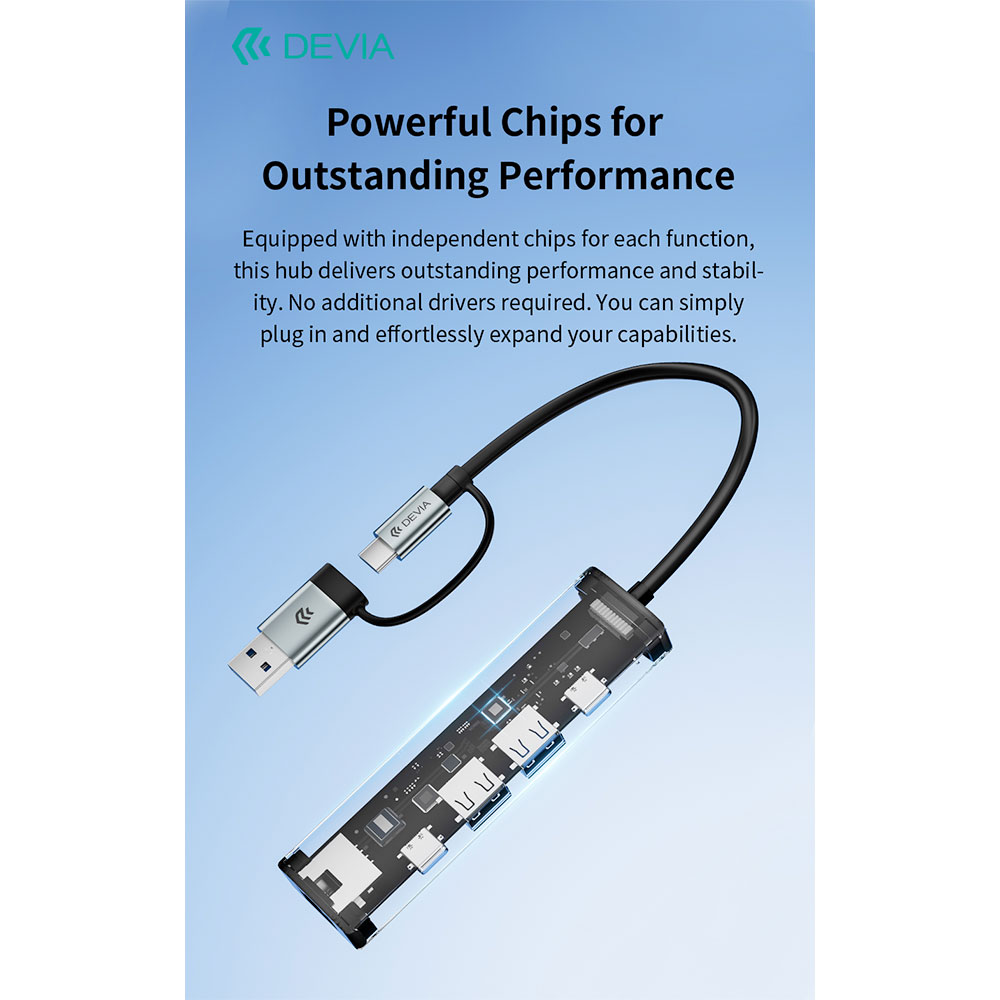 Devia USB-C Hub Pro 5 in 1 EC701 - Deep Gray