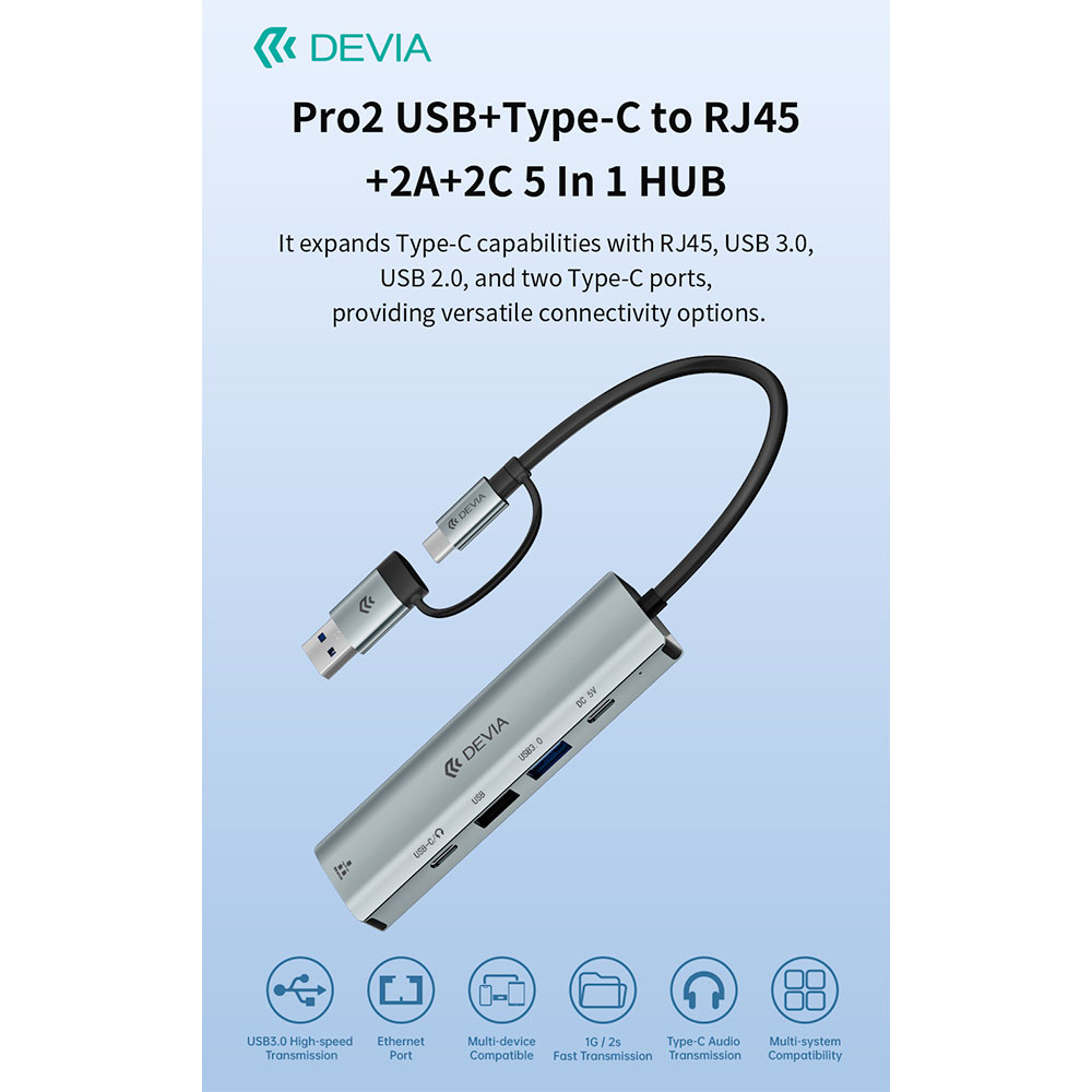 Devia USB-C Hub Pro 5 in 1 EC701 - Deep Gray