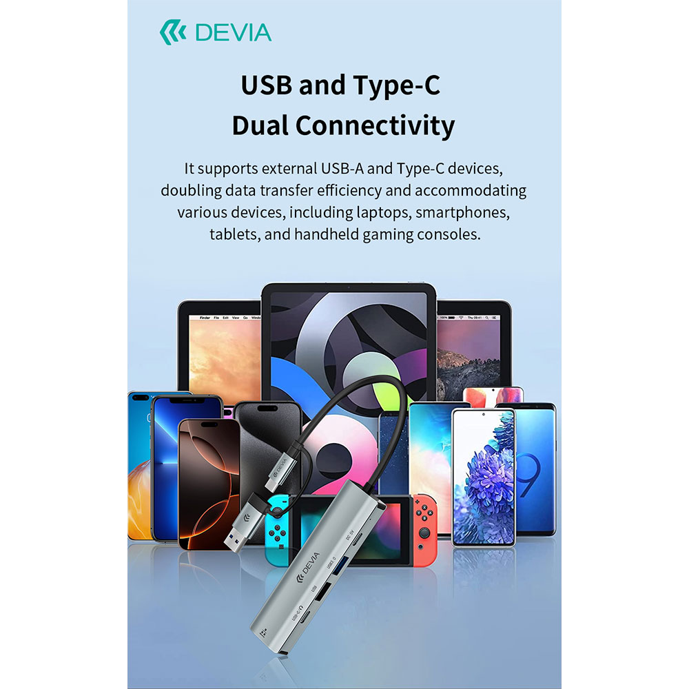 Devia USB-C Hub Pro 5 in 1 EC701 - Deep Gray