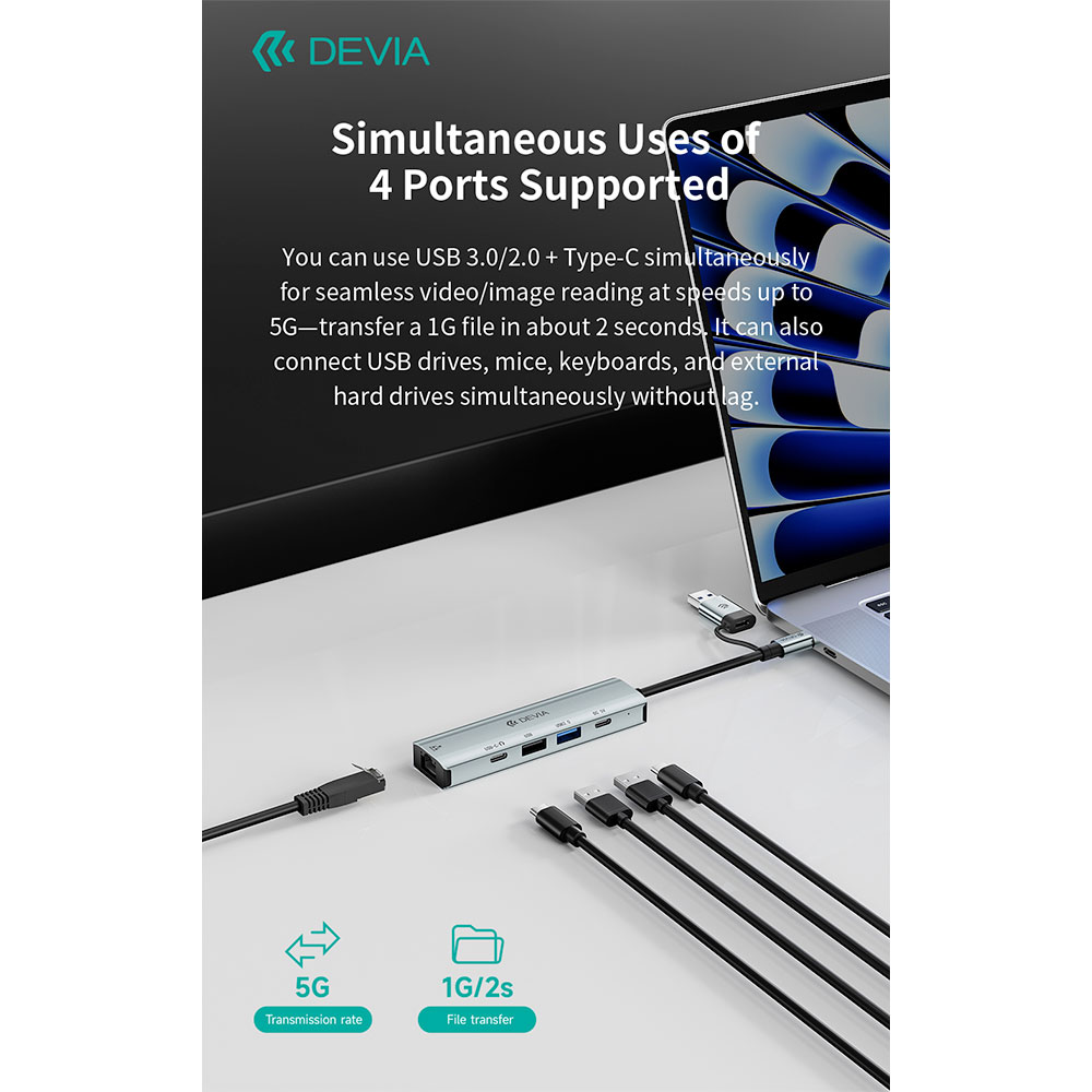 Devia USB-C Hub Pro 5 in 1 EC701 - Deep Gray