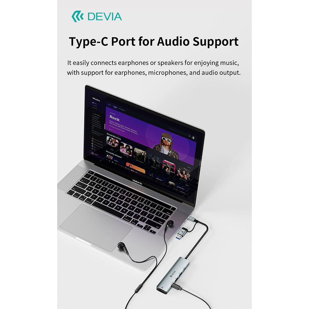Devia USB-C Hub Pro 5 in 1 EC701 - Deep Gray