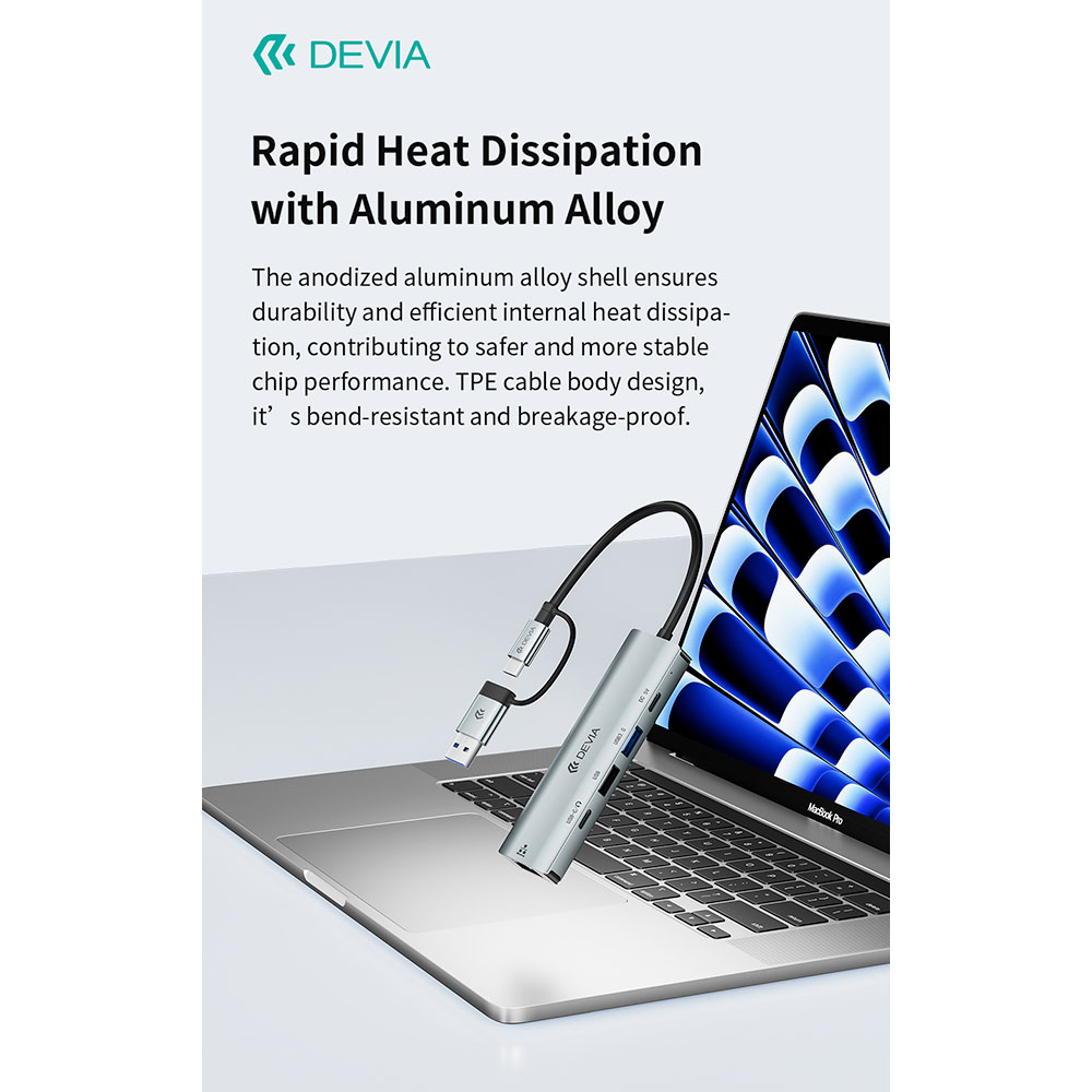 Devia USB-C Hub Pro 5 in 1 EC701 - Deep Gray