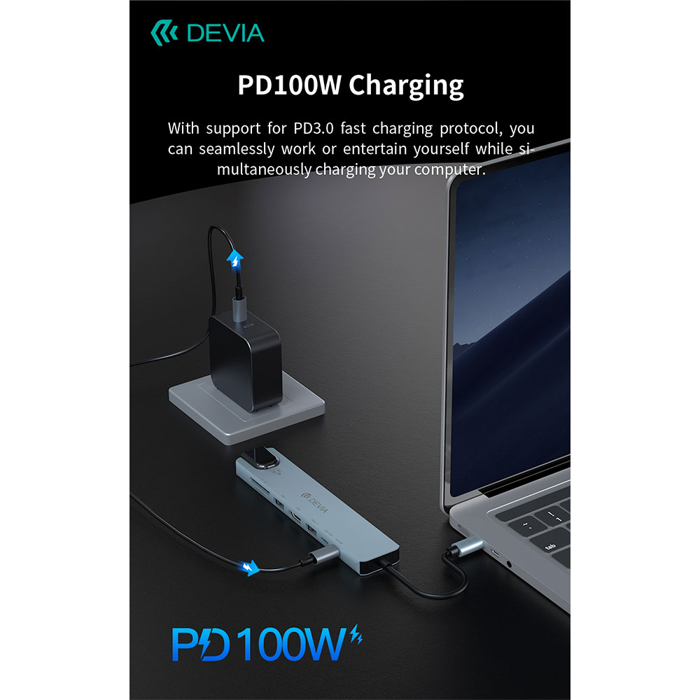 Devia USB-C Hub Pro 8 in 1 EC706 - Deep Gray