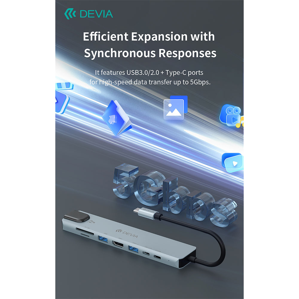 Devia USB-C Hub Pro 8 in 1 EC706 - Deep Gray