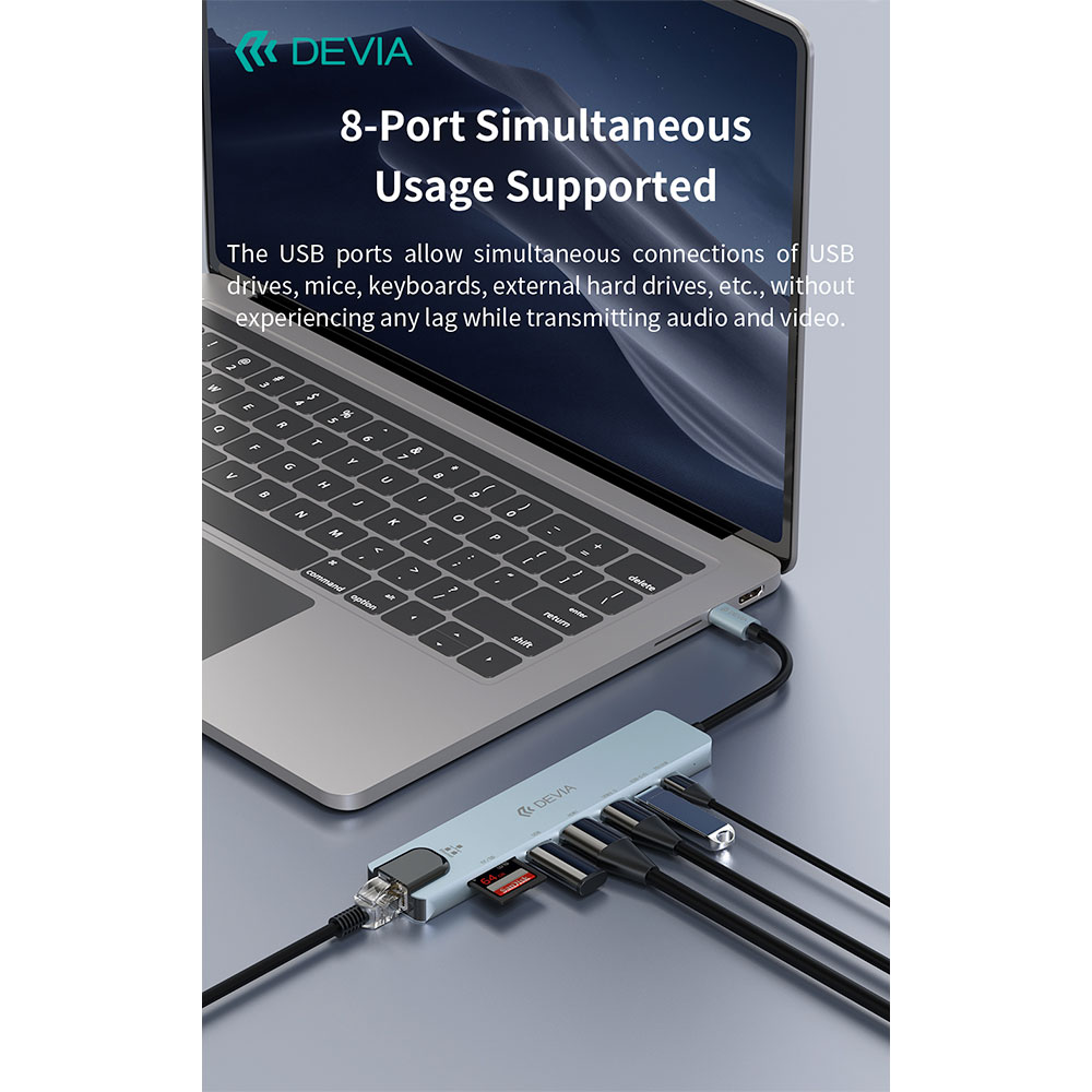 Devia USB-C Hub Pro 8 in 1 EC706 - Deep Gray