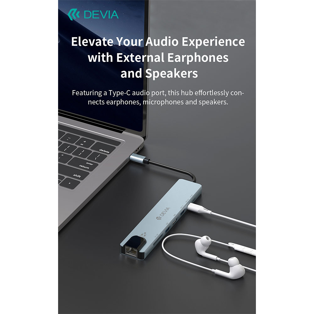 Devia USB-C Hub Pro 8 in 1 EC706 - Deep Gray