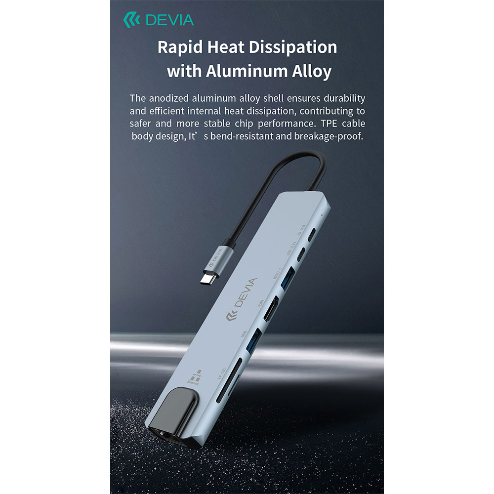 Devia USB-C Hub Pro 8 in 1 EC706 - Deep Gray