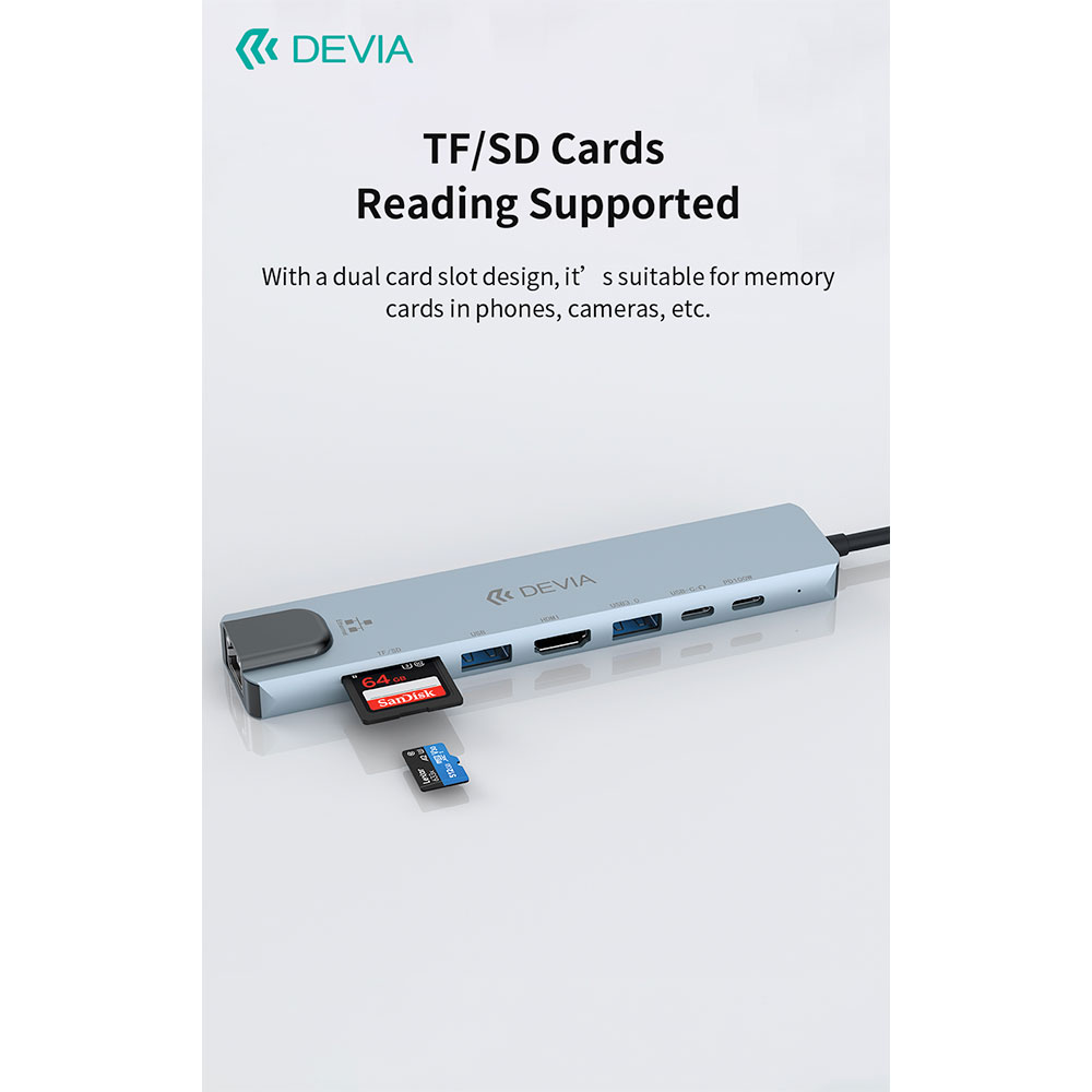 Devia USB-C Hub Pro 8 in 1 EC706 - Deep Gray