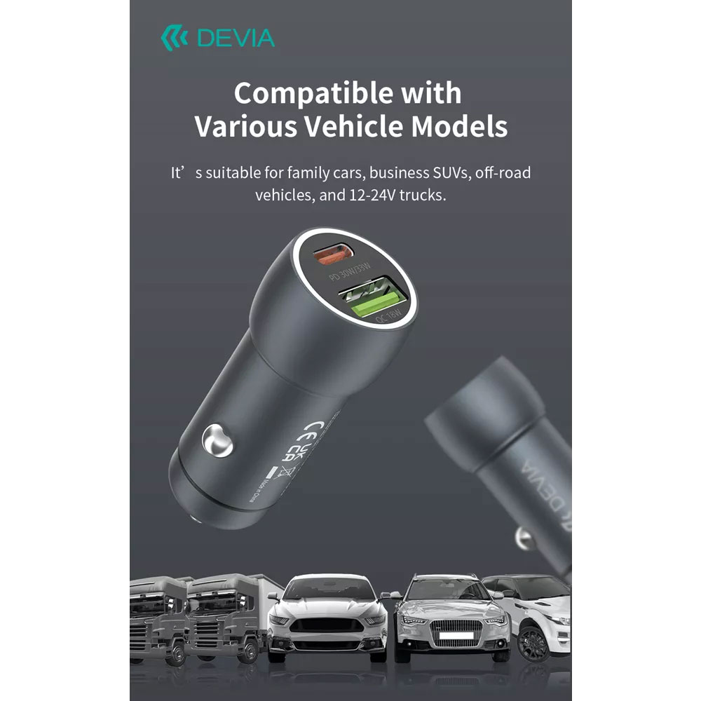 Devia nabíjačka do auta Xtreme Speed Series 48W + USB-C Cable 1m - Deep Sky Gray