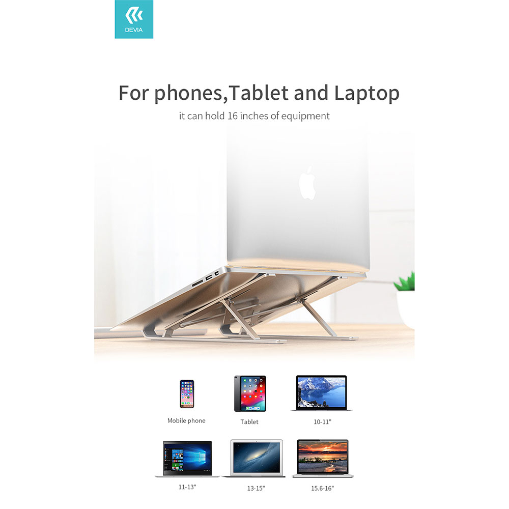 Devia Pro1 Multi-function Folding Stand For Tablet/Laptop - Silver