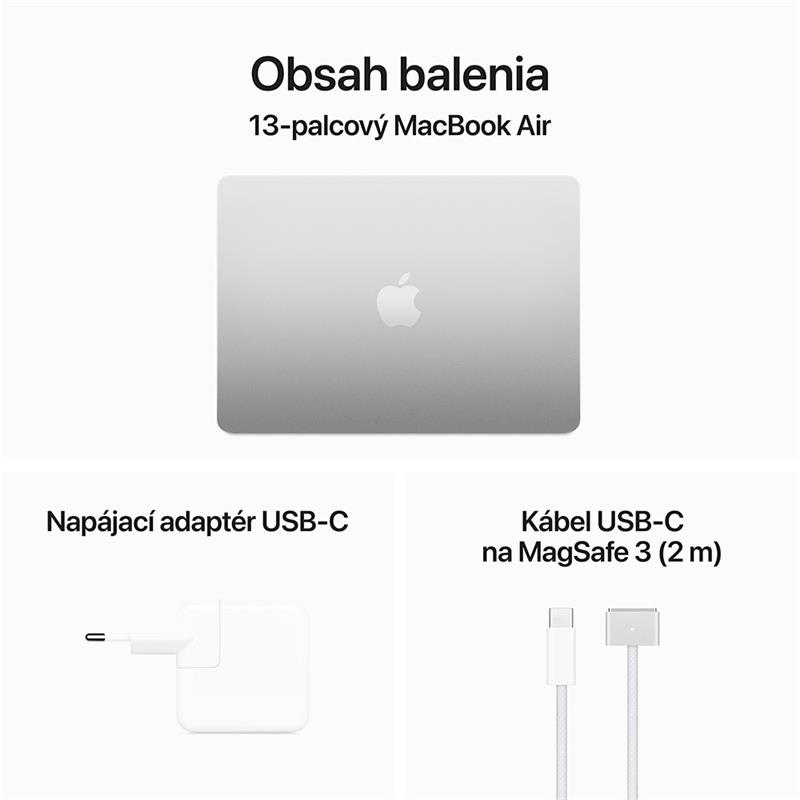 MacBook Air 13" Apple M3 8C CPU 8C GPU 16GB 256 GB strieborná SK * Použitý s DPH - Trieda B *
