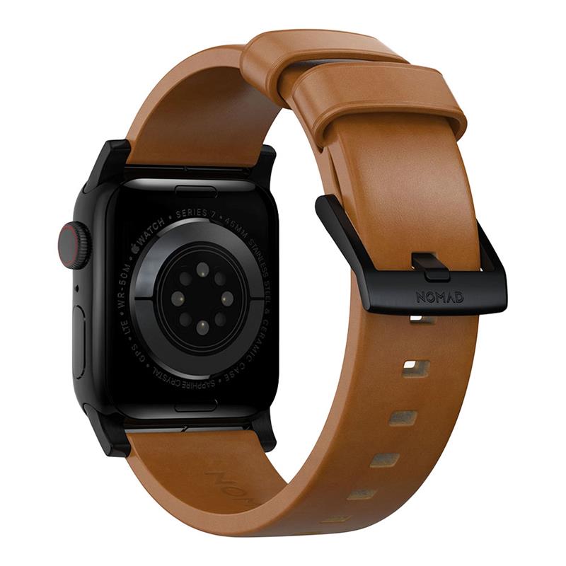 Nomad kožený remienok pre Apple Watch 44-49mm - Modern English Tan/Black Hardware