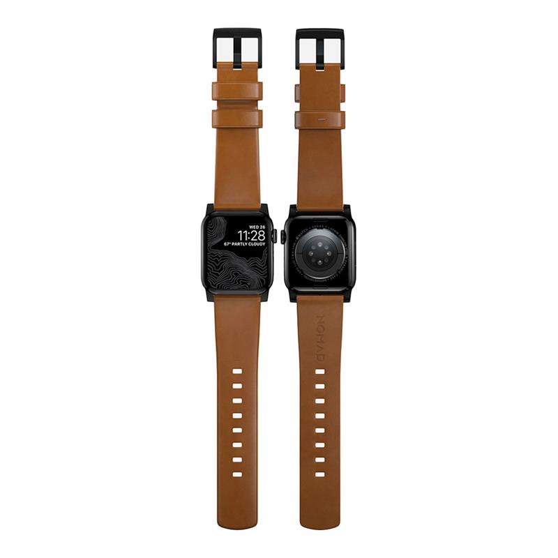 Nomad kožený remienok pre Apple Watch 44-49mm - Modern English Tan/Black Hardware