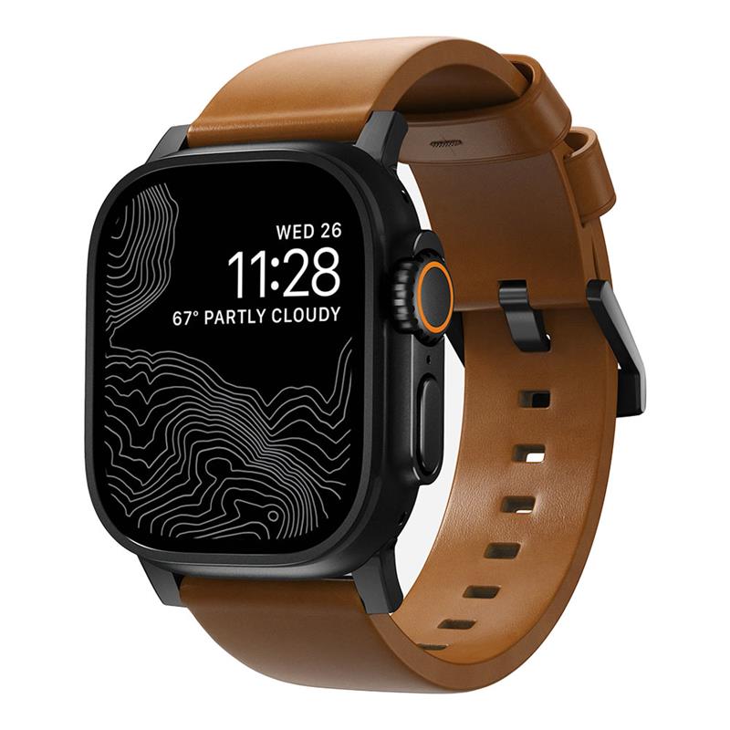 Nomad kožený remienok pre Apple Watch 44-49mm - Modern English Tan/Black Hardware