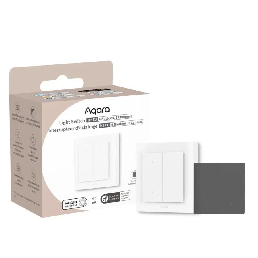 Aqara Smart Home Dvojvypínač (4x tl.,2 kanály) s 2x relé H2 EU - Zigbee a Thread