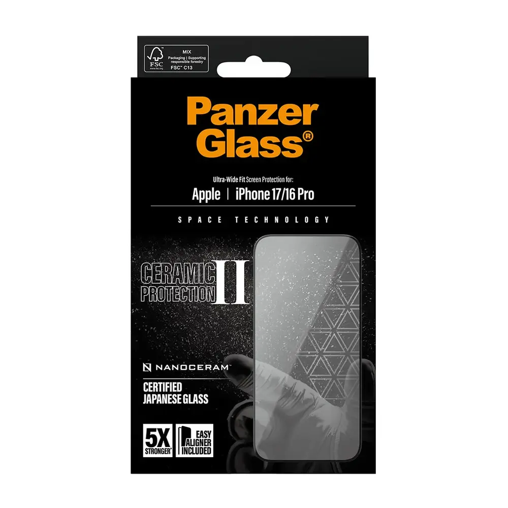 PanzerGlass ochranné sklo UWF Ceramic II pre iPhone 17/16 Pro - Black Frame