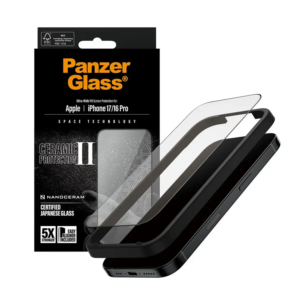 PanzerGlass ochranné sklo UWF Ceramic II pre iPhone 17/16 Pro - Black Frame