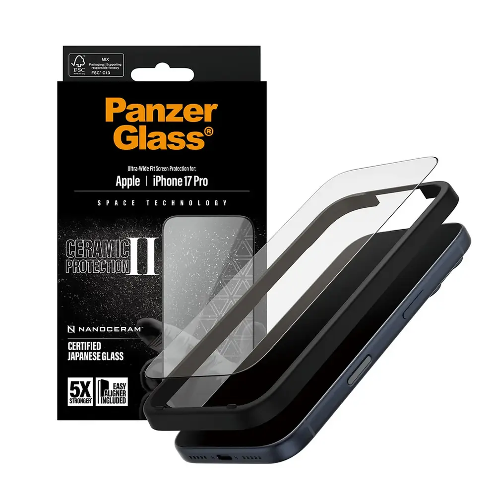 PanzerGlass ochranné sklo UWF Ceramic II pre iPhone 17 Pro - Black Frame