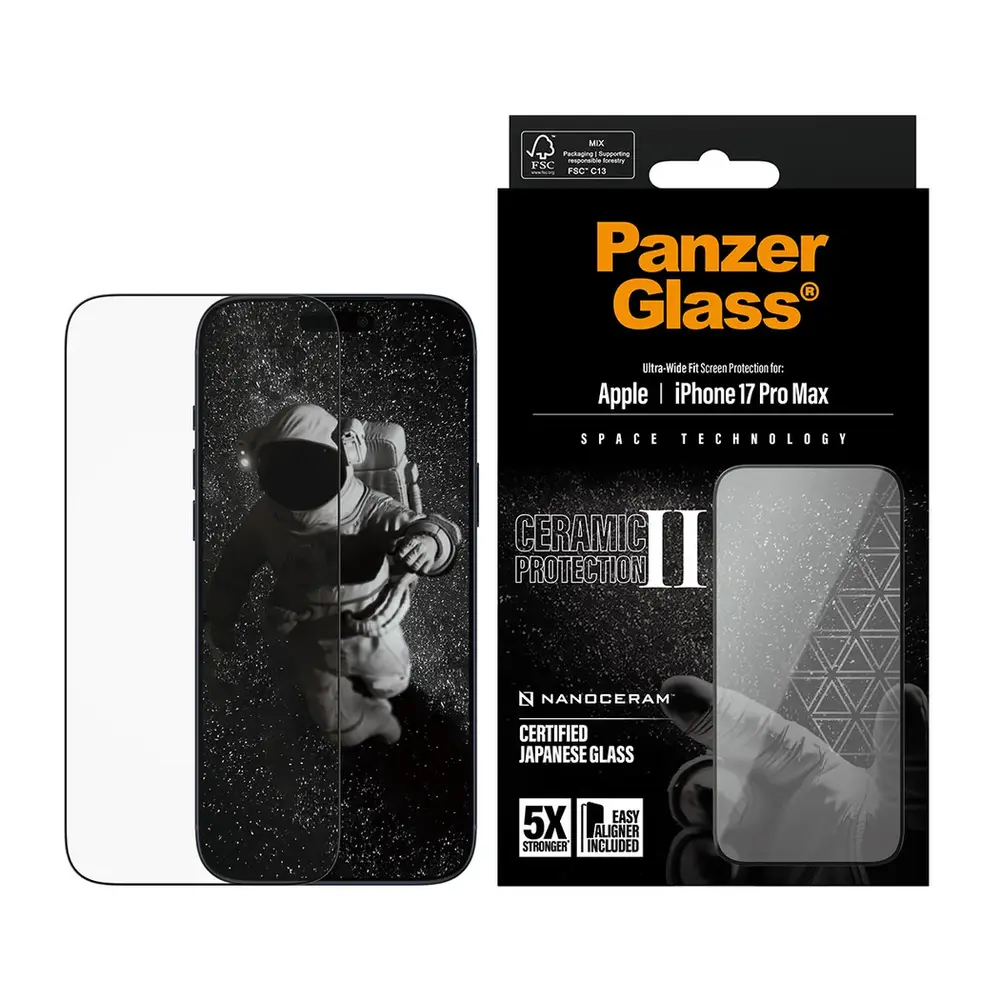 PanzerGlass ochranné sklo UWF Ceramic II pre iPhone 17 Pro Max - Black Frame