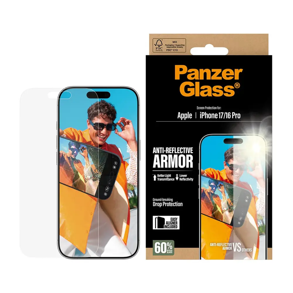 PanzerGlass ochranné sklo Anti-Reflective Armor pre iPhone 17/16 Pro - Black Frame