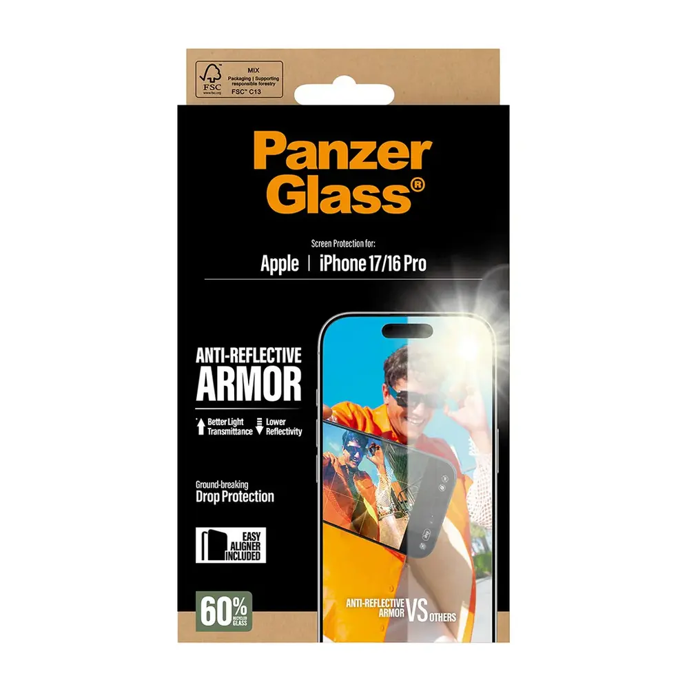 PanzerGlass ochranné sklo Anti-Reflective Armor pre iPhone 17/16 Pro - Black Frame