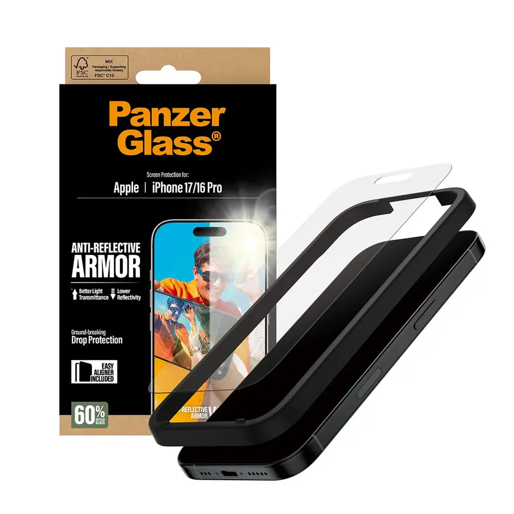 PanzerGlass ochranné sklo Anti-Reflective Armor pre iPhone 17/16 Pro - Black Frame