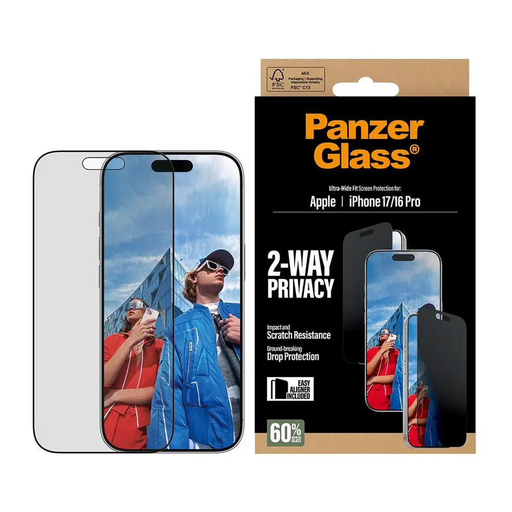 PanzerGlass ochranné sklo UWF 2-Way Privacy pre iPhone 17/16 Pro - Black Frame