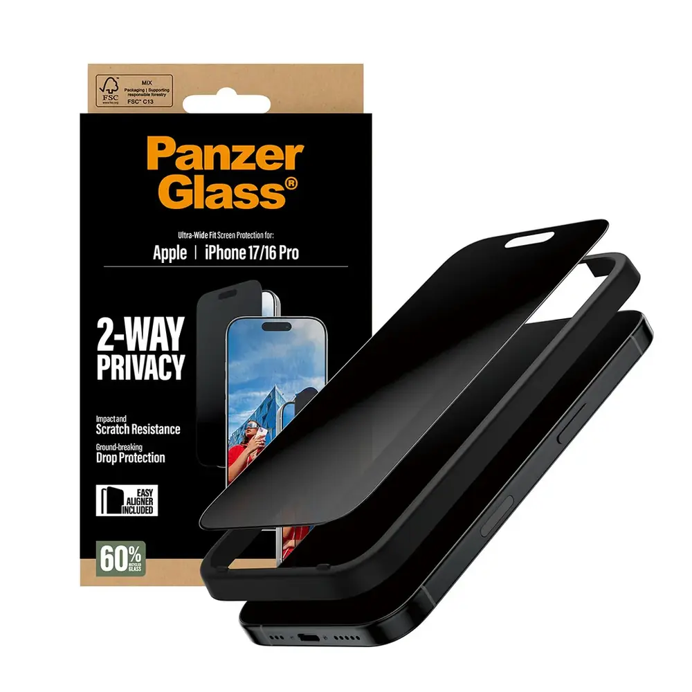PanzerGlass ochranné sklo UWF 2-Way Privacy pre iPhone 17/16 Pro - Black Frame