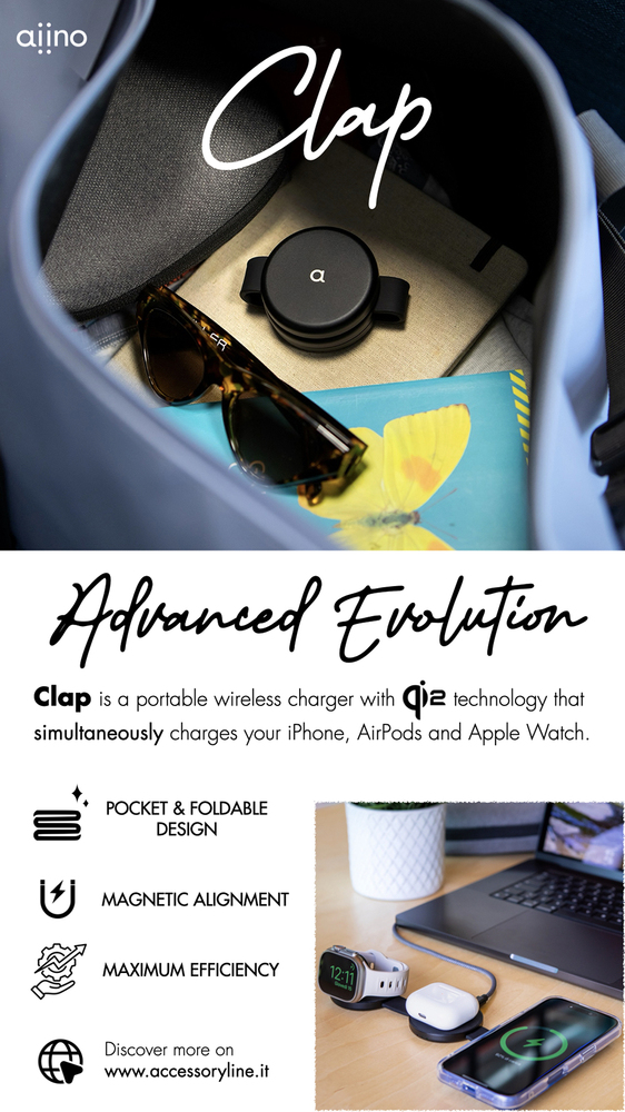 Aiino - Clap 3 in 1 Wireless charger with Qi2 - Black