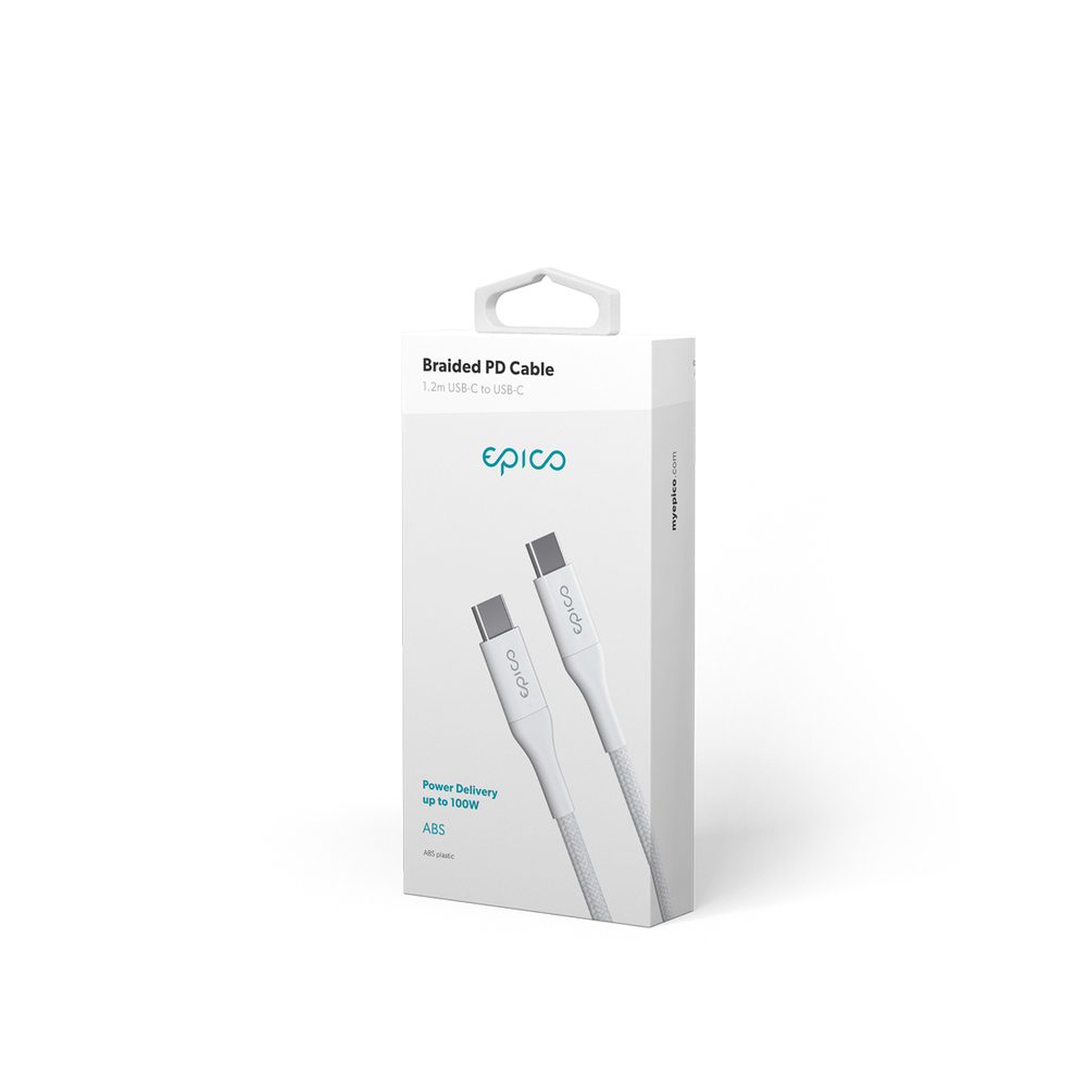 Epico Braided PD Cable 1.2m USB-C to USB-C - bílý