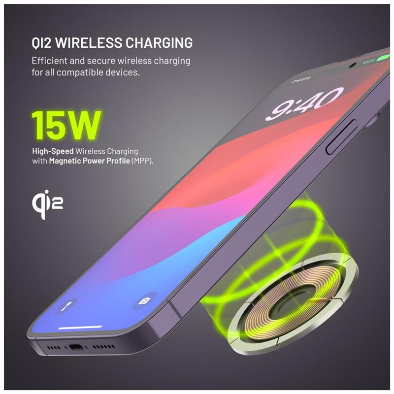 FIXED MagRound 2, držiak s bezdrôtovým nabíjaním,15W, Qi2, čierny