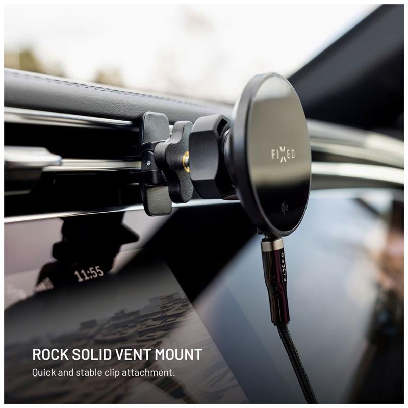 FIXED MagRound 2, držiak s bezdrôtovým nabíjaním,15W, Qi2, čierny