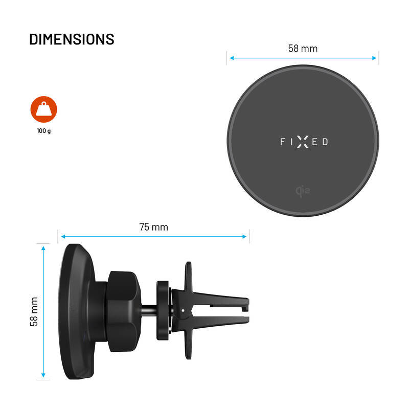 FIXED MagRound 2, držiak s bezdrôtovým nabíjaním,15W, Qi2, čierny